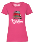 Różowa koszulka damska z nadrukiem Mini Morris Jaś Fasola