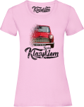 Jasno różowa koszulka damska z nadrukiem Mini Morris Jaś Fasola