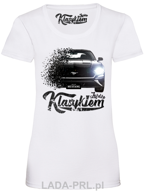 Biały t-shirt damski FORD Mustang 2019.