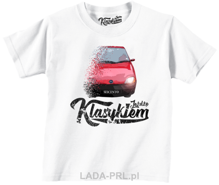 Biały t-shirt dziecięcy FIAT Seicento.