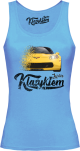 Błękitny sportowy top damski z nadrukiem Chevrolet Corvette.