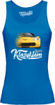 Niebieski sportowy top damski z nadrukiem Chevrolet Corvette.