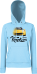 Błękitna bluza damska z kapturem z nadrukiem Chevrolet Corvette.