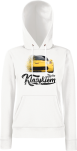 Biała bluza damska z kapturem z nadrukiem Chevrolet Corvette.