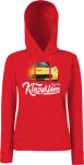 Czerwona bluza damska z kapturem z nadrukiem Chevrolet Corvette.