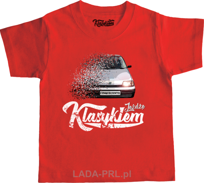 Czerwony t-shirt dziecięcy z nadrukiem FIAT Cinquecento