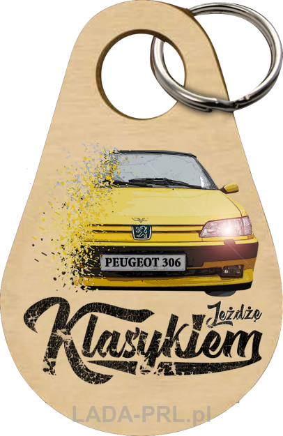 Drewniany brelok do kluczy z nadrukiem PEUGEOT 306